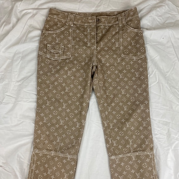 Tan Louis Vuitton Denim Monogram Capri Pants - Picture 3 of 3